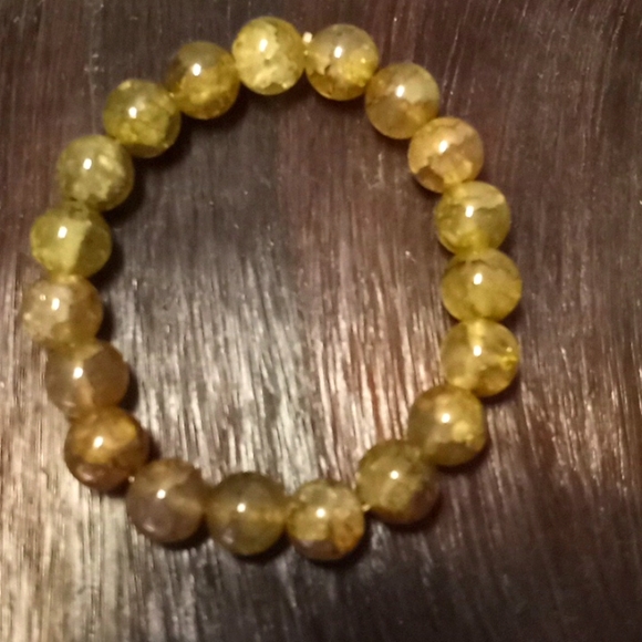 Khaki Crackled Agate 10 MM Bead Stretch Bracelet - Picture 3 of 8